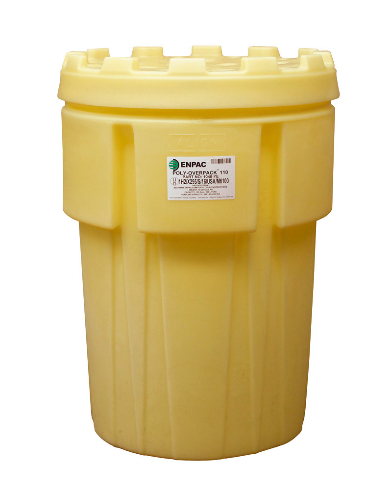 Overpack Salvage Drum - 110-Gallons - Poly Construction - Stackable - High-Viz Yellow - 1040-YE - 1