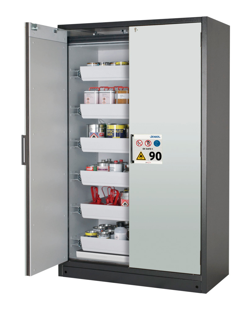 asecos fire-rated hazardous materials cabinet Select W-126, 6 slide-out spill trays, doors grey - 5
