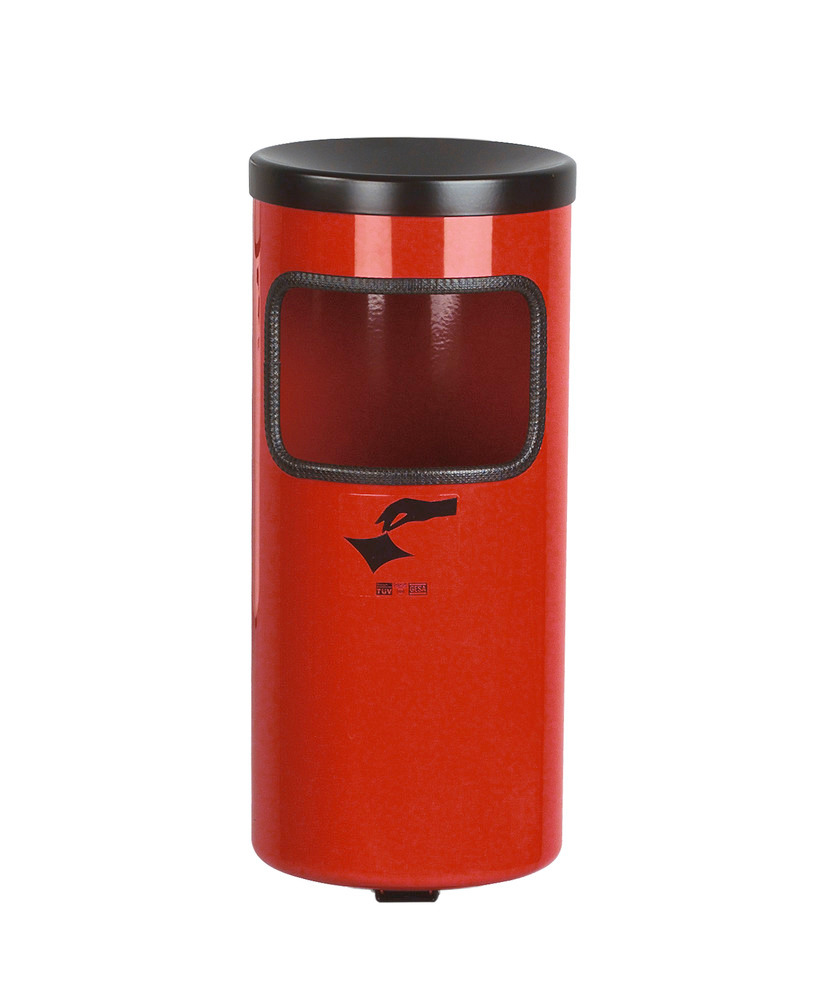 Avfall-askebeger-kombinasjon av stål, for veggmontering, 10 liters volum, rød - 1