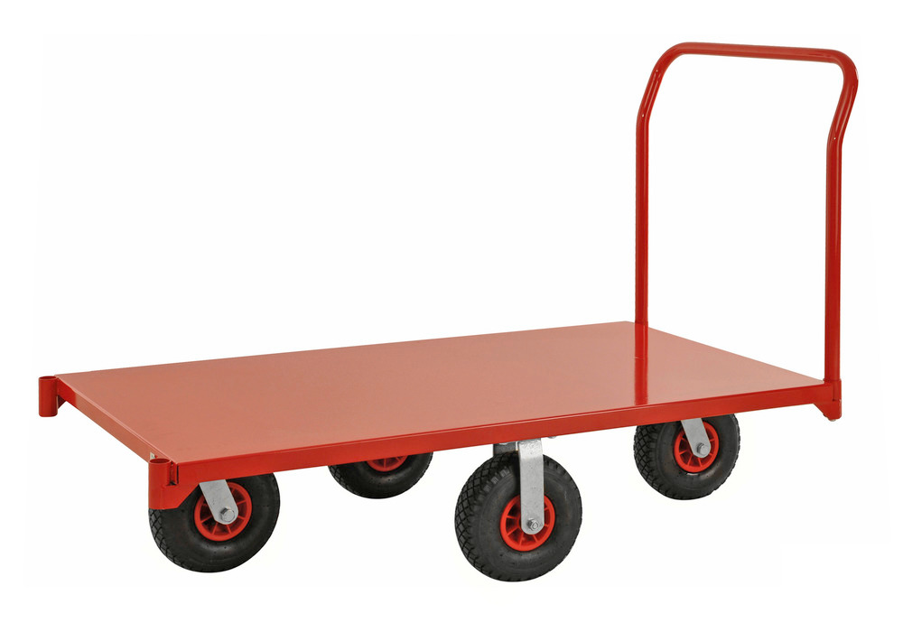 Velký plošinový vozík typ KM, práškově lakovaný červený, d 1550 mm, nosnost 1200 kg, pneumatiky - 2