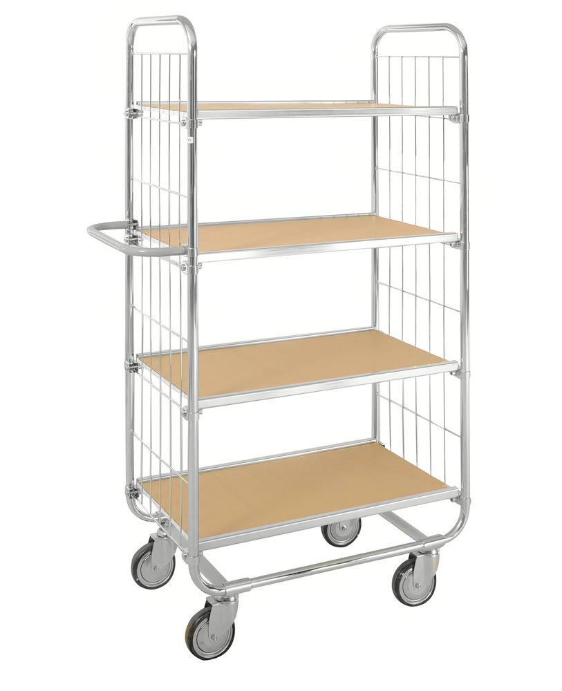 ESD tiered trolley KM, galvanised, 4 flexible shelves, LxWxH 815 x 470 x 1590 mm, 4 castors, stop - 1