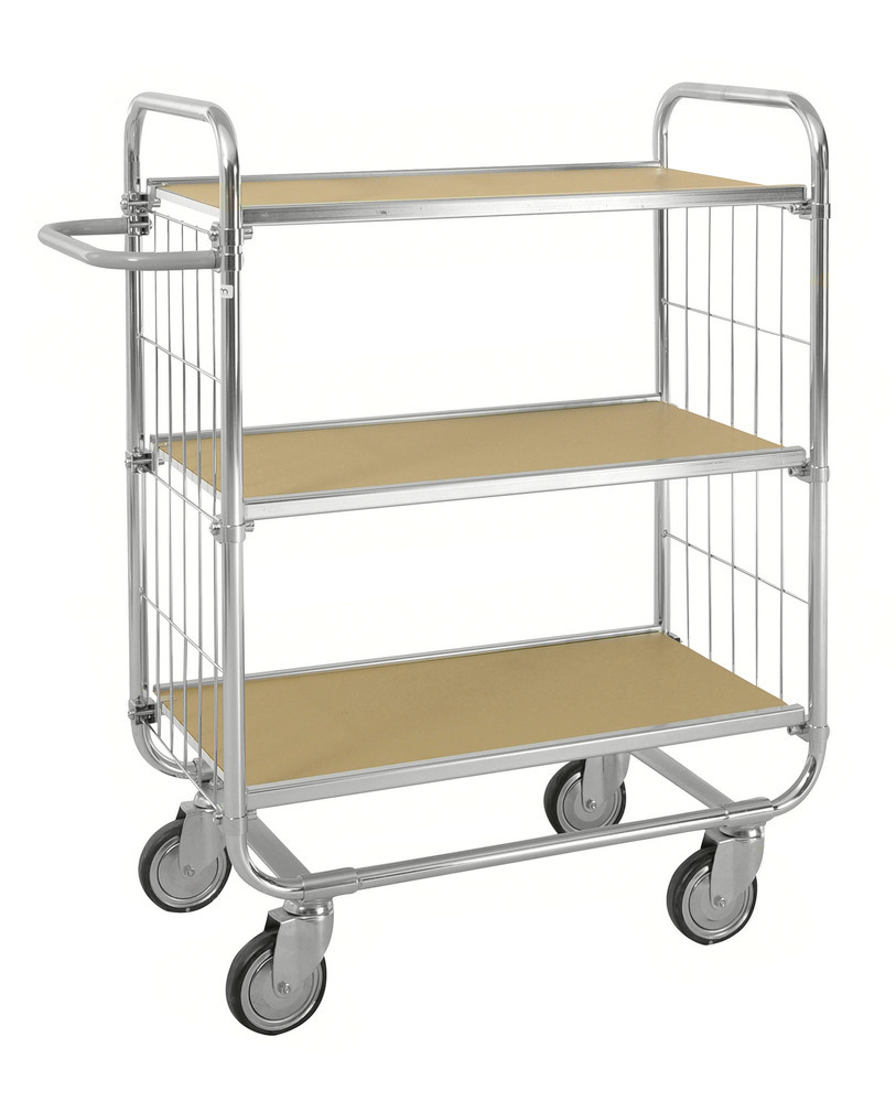 ESD tiered trolley KM, galvanised, 3 flexible shelves, LxWxH 1195 x 470 x 1120 mm, 4 castors, stop - 1