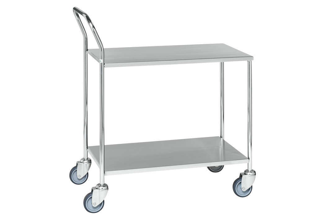 Wózek stołowy KM cynkowany, 2 półki pokryte stalą szlachetną, nośność 150 kg, 4 kółka skrętne z PU - 1
