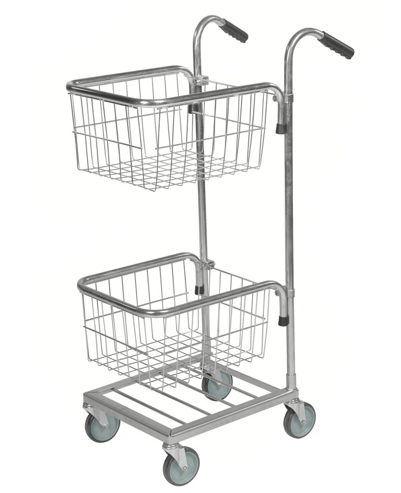 Small transport trolley KM with 2 baskets, height-adjustable, galvanised, TPE castors - 1