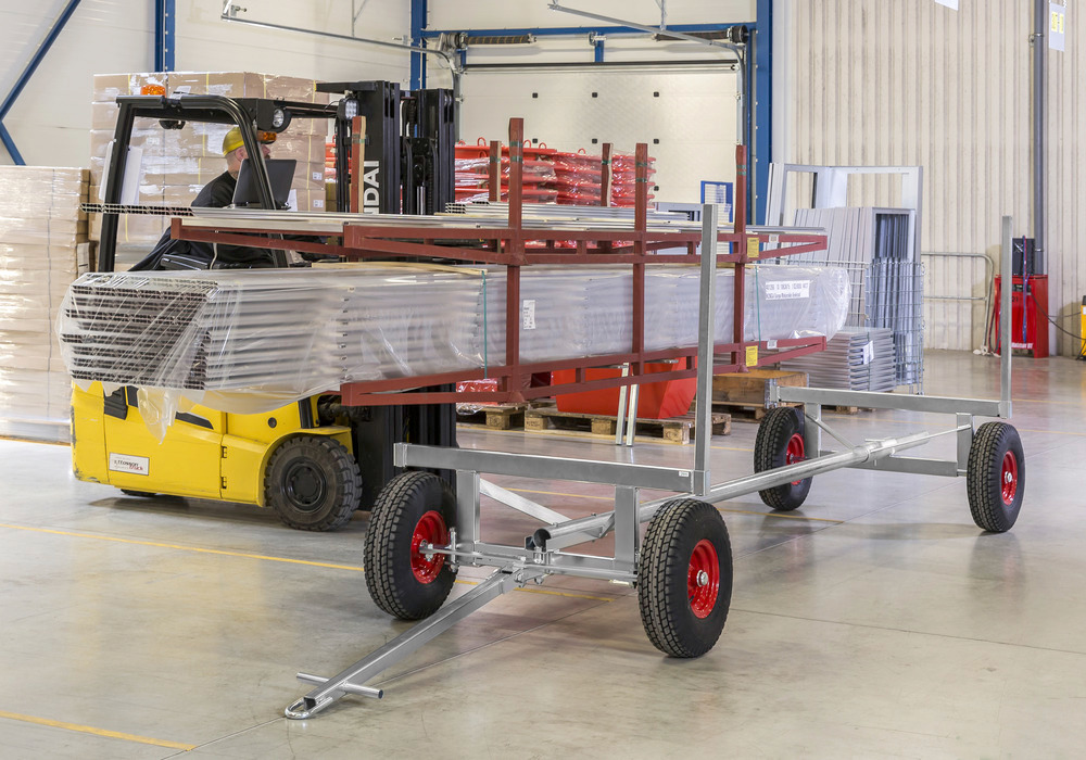 Long materials trolley KM with handle, galv., TK 3500 kg, L max. 4000 mm, 4 pneumatic wheels - 2