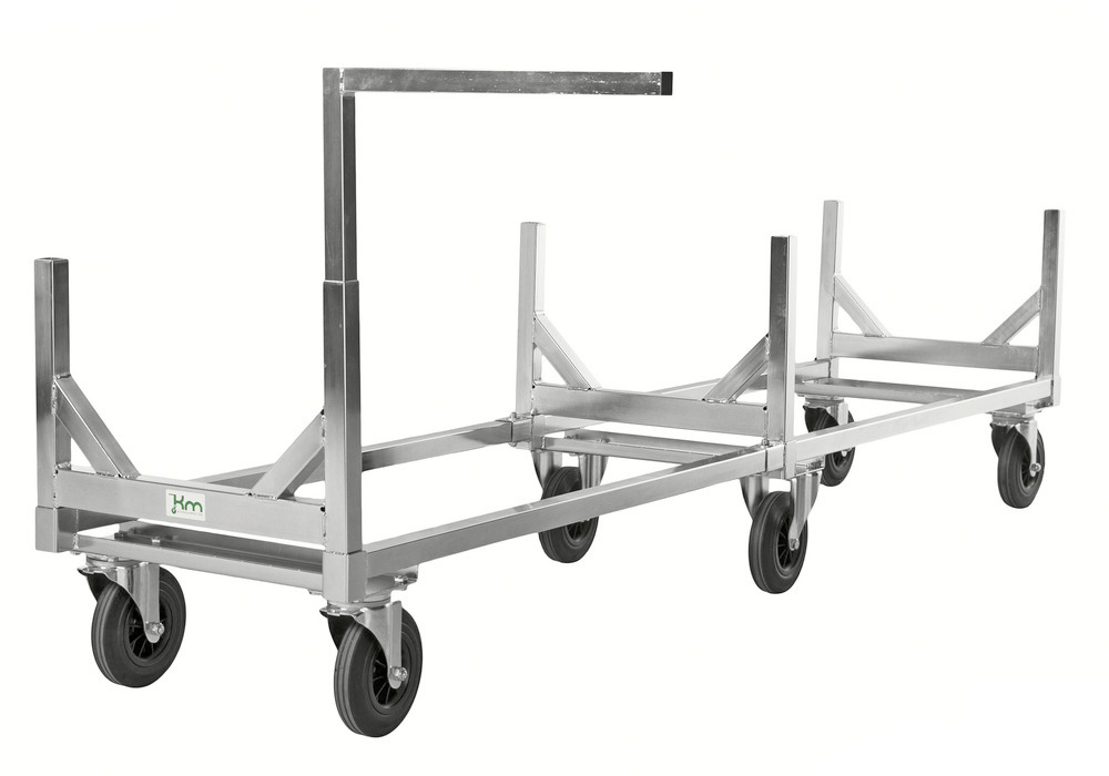 Long materials trolley KM with handle, galv., TK 800 kg, 2 fixed and 4 swivel castors, 2 with brake - 1