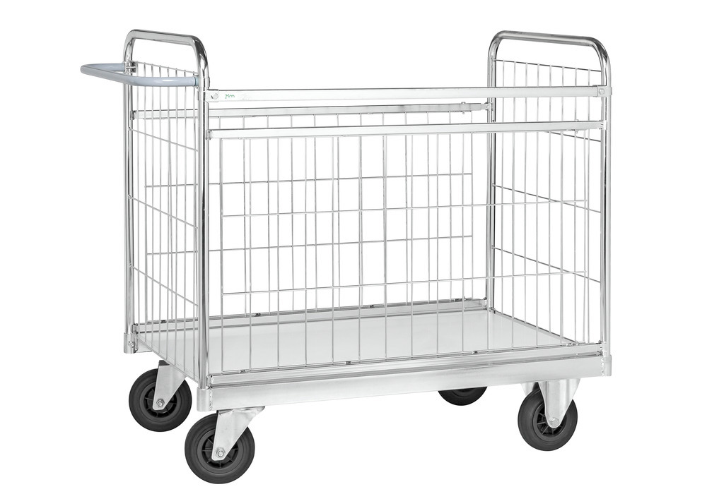Balíkový vozík typ KM, zinkovaný, mrežové bočné steny, nosnosť 300 kg, gumové kolieska, brzda - 1