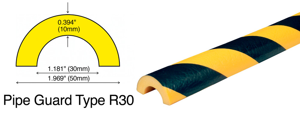 Protective Bumper Guards - Style R - Black/Yellow - Polyurethane Foam - 39 3/8 in long - 1