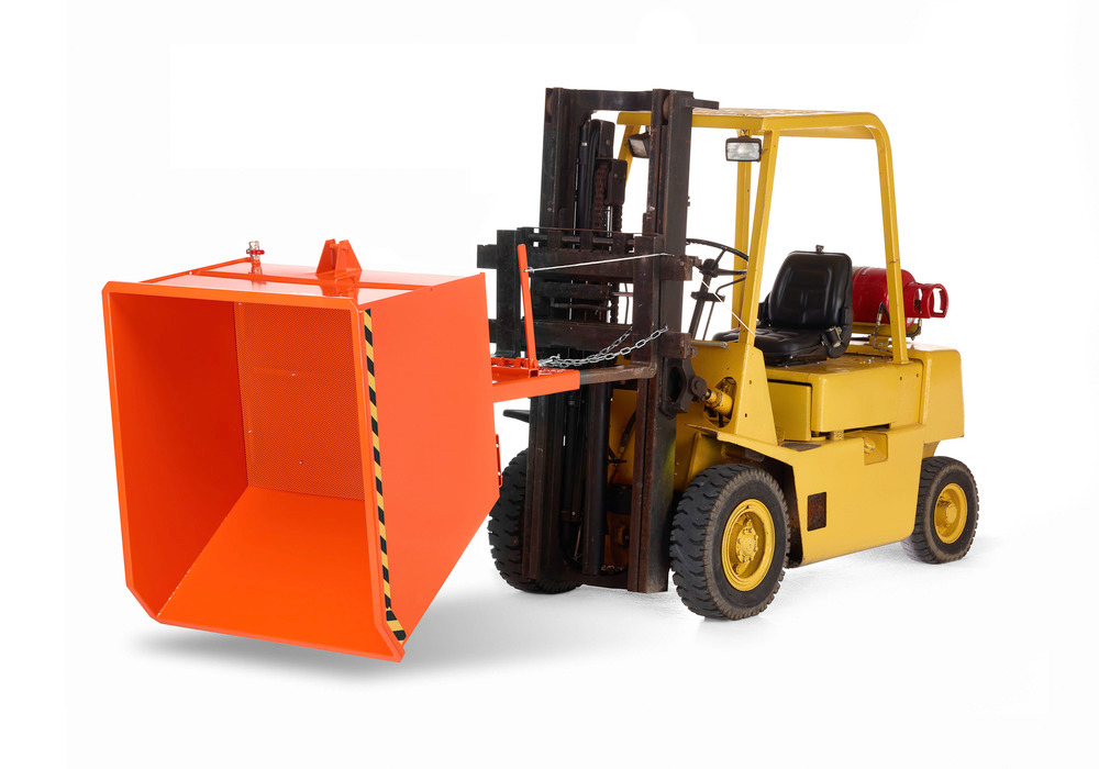Tipping skip in steel, 750 litre volume, orange, incl. oil-tight welds and drain tap - 1