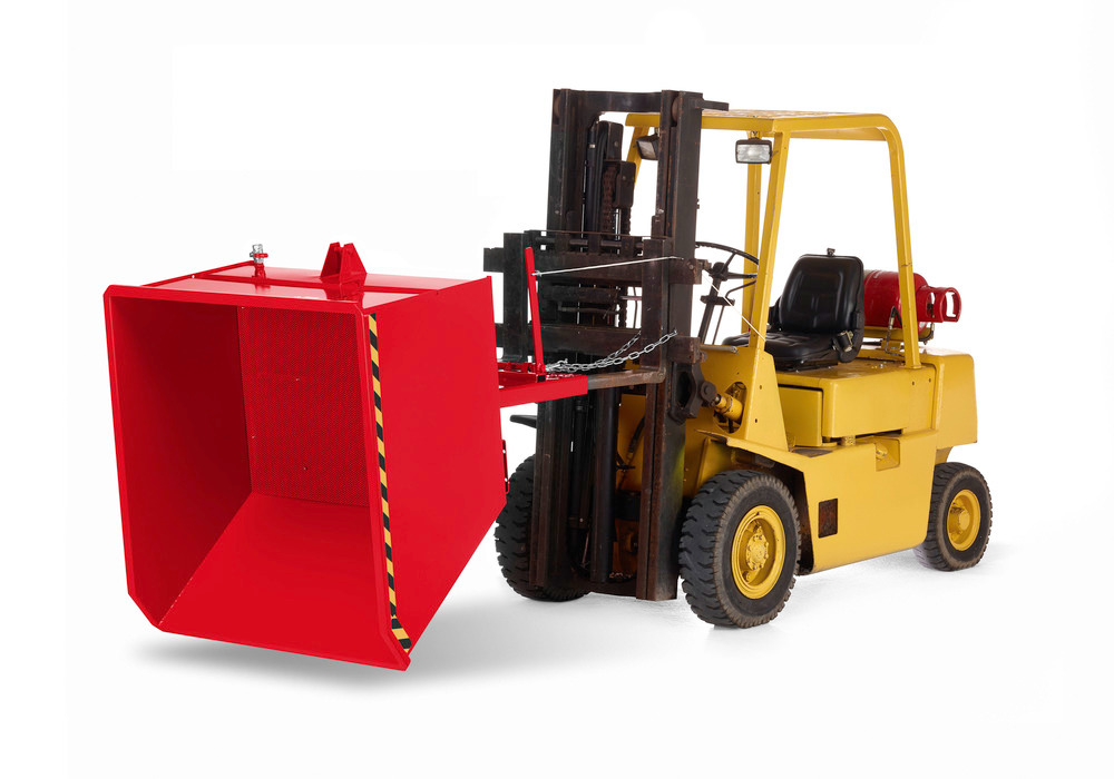Tipping skip in steel, 1000 litre volume, red, incl. oil-tight welds and drain tap - 1
