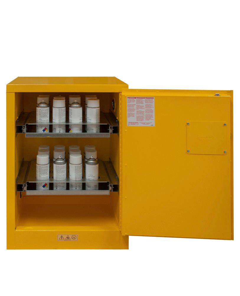 24 Aerosol Can Flammable Safety Cabinet - FM Approved - Manual Closing - 2 Slide Shelves - 1012MA-50 - 3