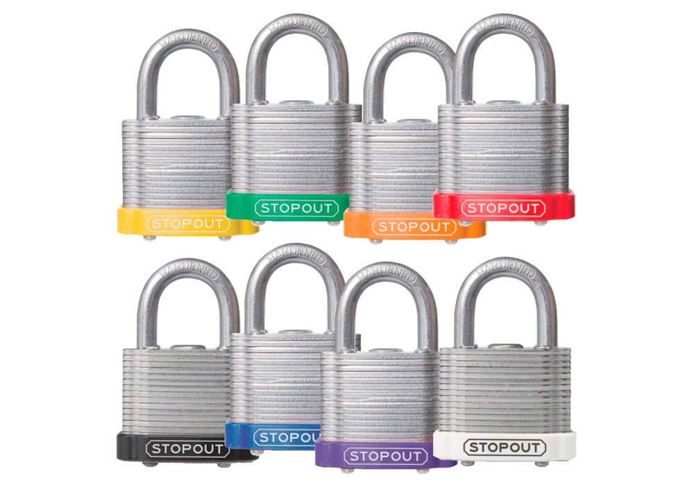 STOPOUT® Laminated Steel Padlocks-Red-Shackle Clearance Ht.: 3/4" - 2