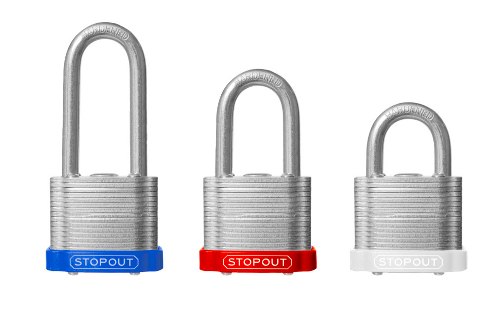 STOPOUT® Laminated Steel Padlocks-Red-Shackle Clearance Ht.: 3/4" - 3