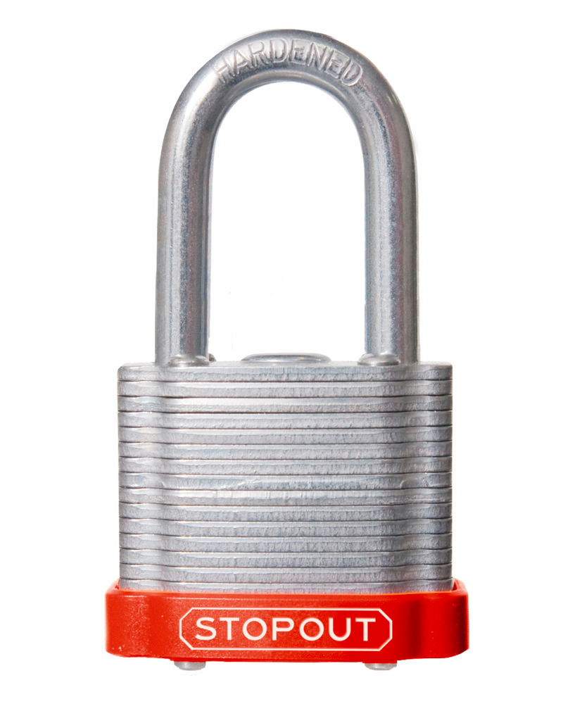STOPOUT® Laminated Steel Padlocks-Red-Shackle Clearance Ht.: 1 1/2" - 1