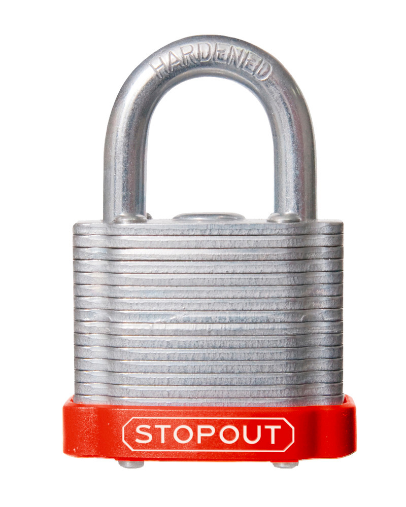 STOPOUT® Laminated Steel Padlocks-Red-Shackle Clearance Ht.: 3/4" - 1