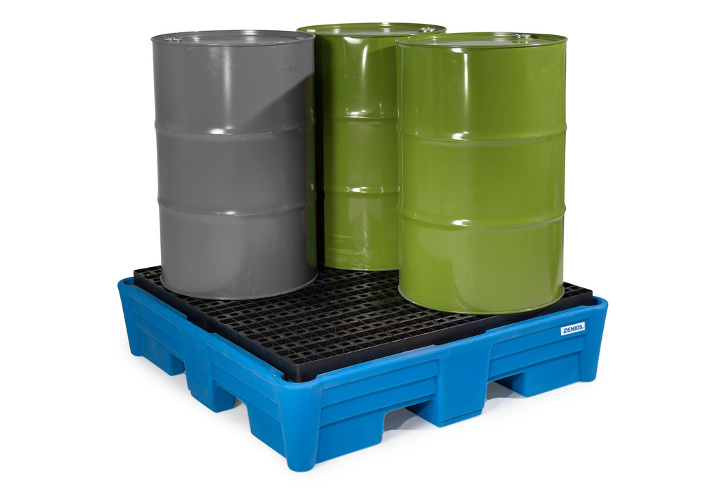 Spill Pallet, 4 Drum Spill Containment, Poly Grating, For Acids- 66 Gal sump, 52"x52"x15" IN  - 4