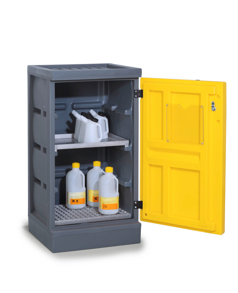 PolyStore Chemical Storage Cabinet - W 60 cm -Drip Tray - 1 Grate V2A - Type PS 611-1.1 - 1