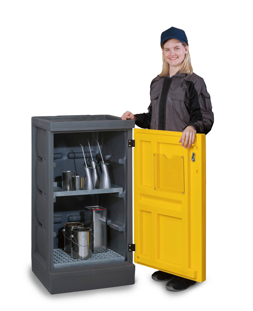 PolyStore Chemical Storage Cabinet - W 60 cm - Drip Tray - Galvanized Grid Shelf - Type PS 611-1.1 - 1