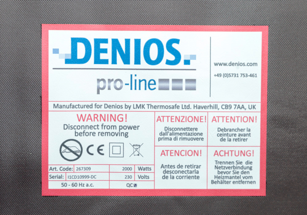 Couvertures chauffantes DENIOS pro-line, régulateur de température digital, pour cuves de 1000 l - 7