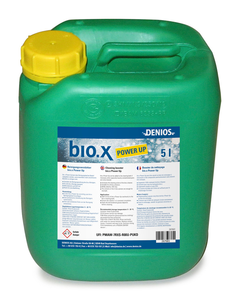 Booster de nettoyage bio.x Power Up en bidon de 5 l, additif pour bain de nettoyage bio.x, sans COV - 1