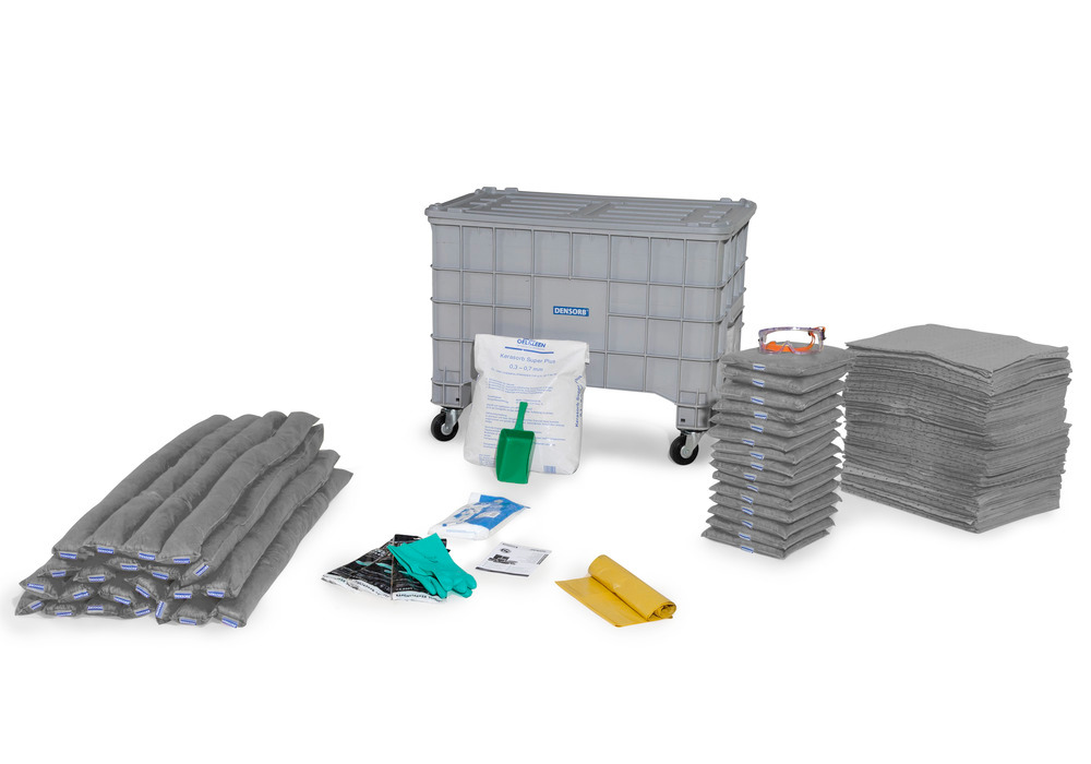 DENSORB Emergency Spill Kit in Storage Box with Lid and Castors, application UNIVERSAL - 1