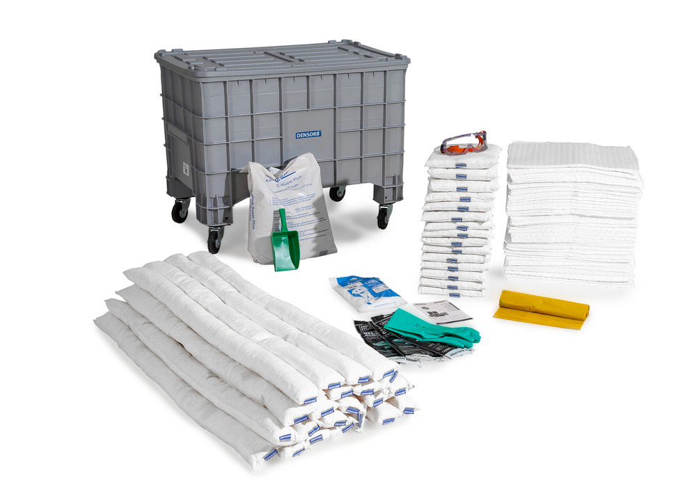 Kit d'absorbants anti-pollution DENSORB, absorbants en box avec couvercle et roulettes, « huile » - 1
