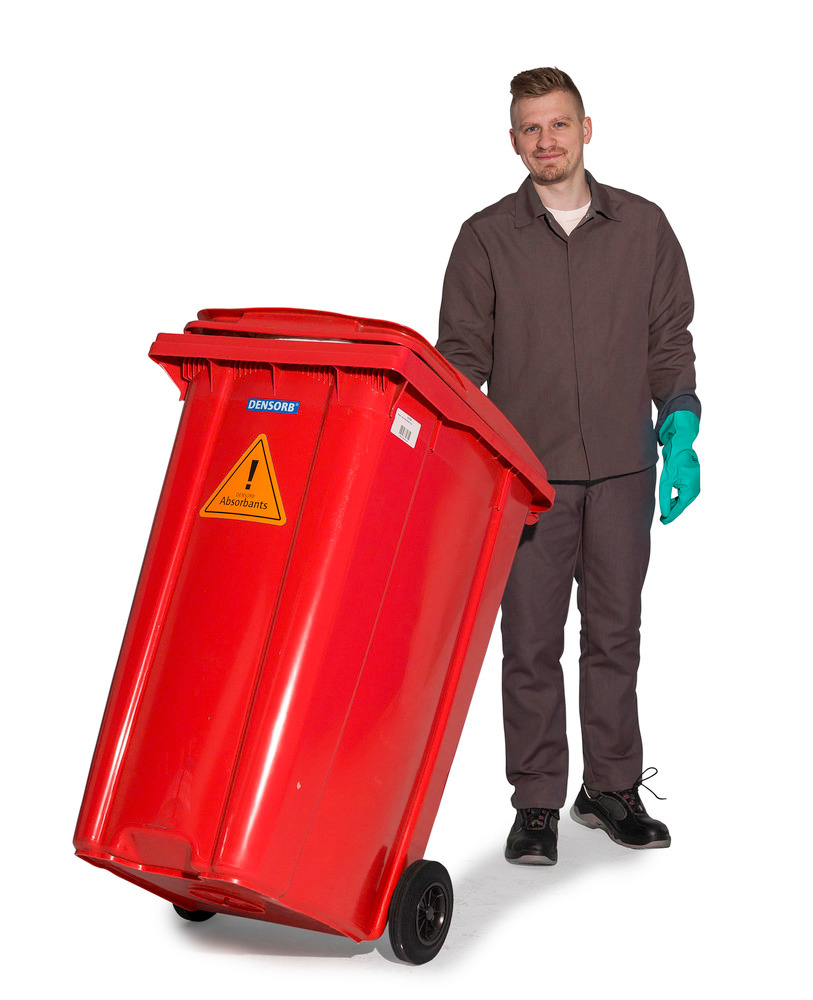 Kit de absorventes Universal DENSORB em contentor do lixo vermelho com rodas de 360 litros - 2