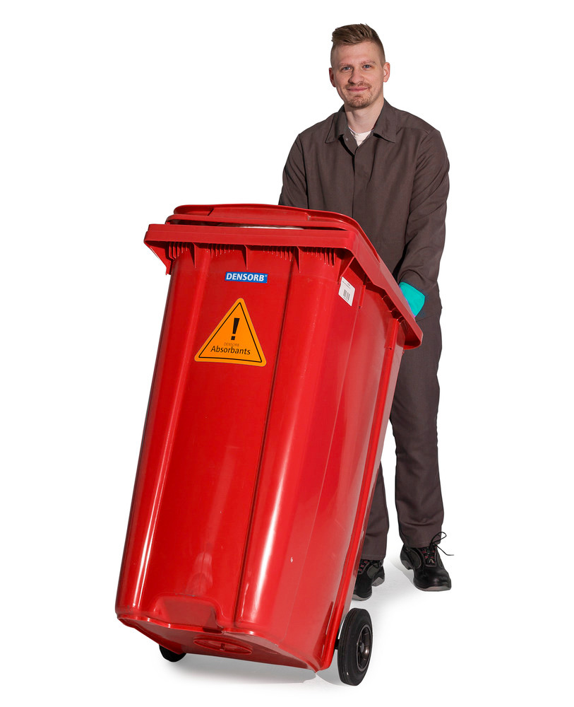 Set de absorbentes Aceite DENSORB en contenedor de basura rojo con ruedas de 360 litros - 2