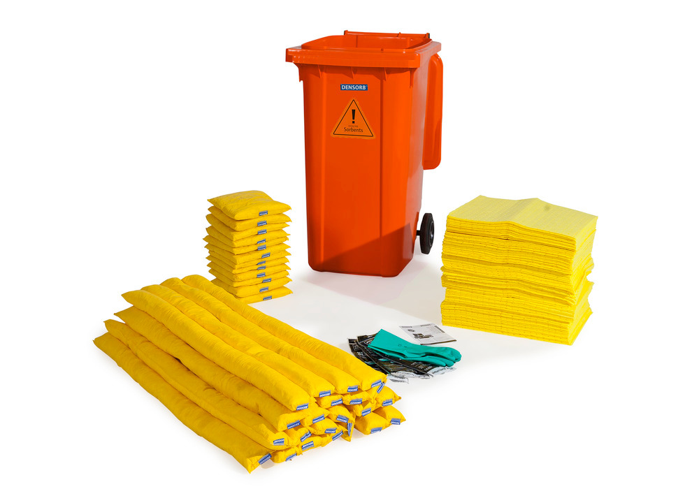 Kit d'absorbants anti-pollution DENSORB, absorbants en conteneur rouge sur roulettes B 24, Spécial - 1