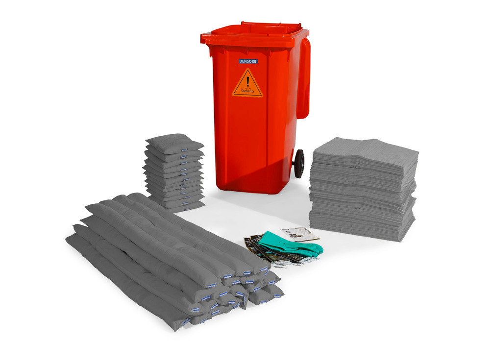DENSORB emergency spill kit, absorbent materials in red wheelie bin B 24, application Universal - 1