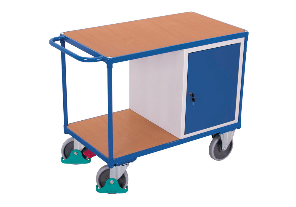Workshop trolley with 2 shelves and wing door - 1