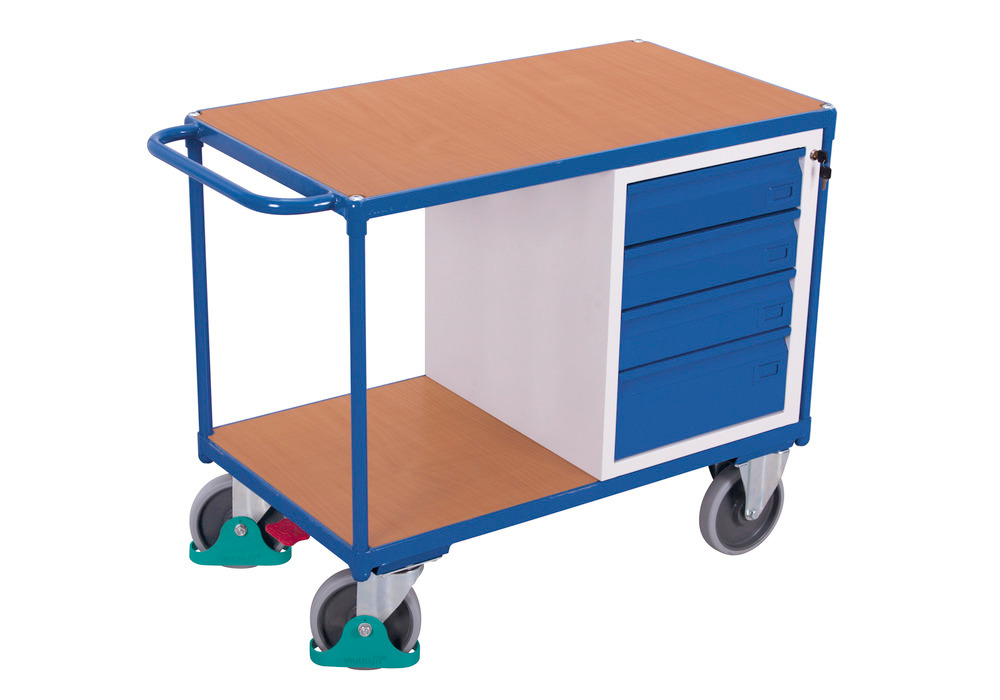 Workshop trolley with 2 shelves and 4 drawers - 1