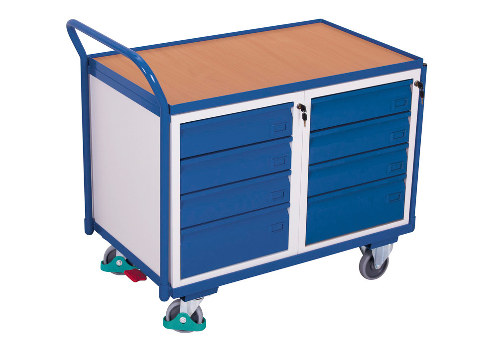 Dielenský vozík na náradie, 1 úložná plocha a 8 zásuviek, 1125 x 625 x 1010 mm - 1