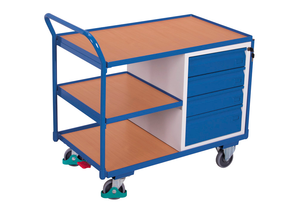 Workshop trolley with 3 shelves and 4 drawers - 1