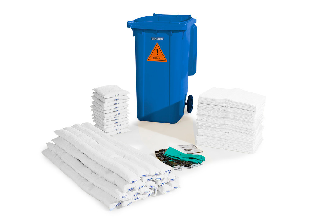 Kit d'absorbants anti-pollution DENSORB, absorbants en conteneur sur roulettes B24, « huile » - 1
