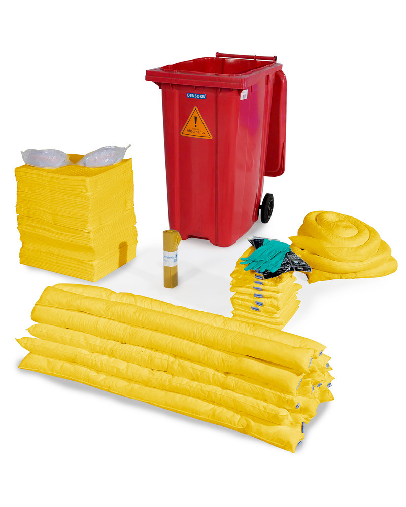 Kit de absorventes Especial (incl. corrosivos) DENSORB em contentor do lixo verm. c/ rodas de 360 l - 1