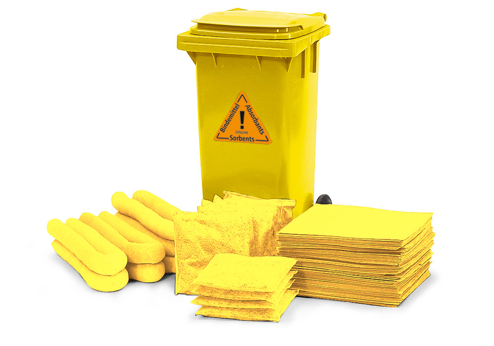 Kit emergência DENSORB, absorvente em contentor amarelo com rodas, versão especial - 1
