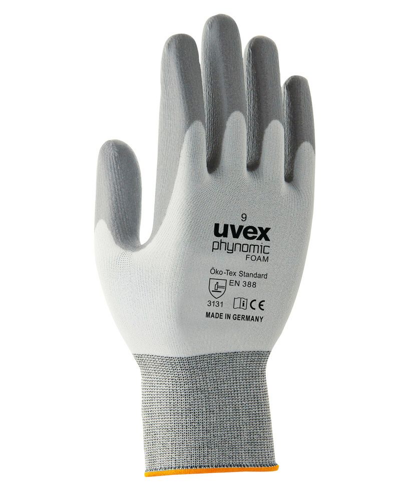 Handsker t. beskyt. mod mekaniske risici uvex phynomic M1 FOAM,kat II,hvid/grå,str7,stk./pakke=10par - 1