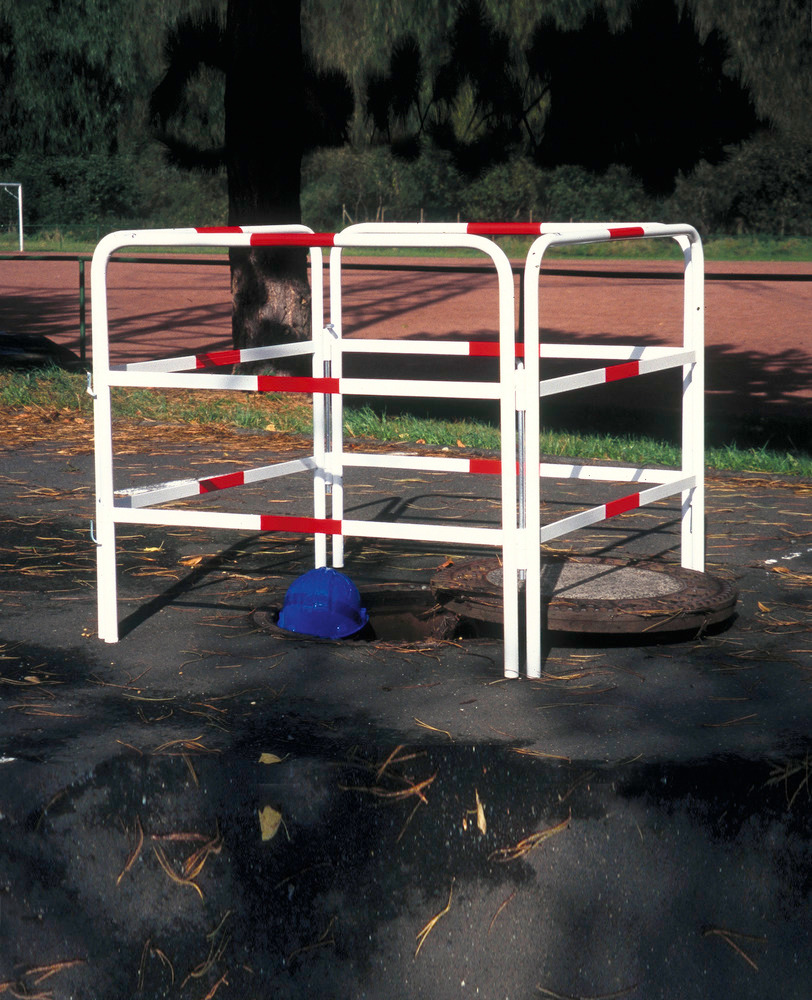 Steel Manhole Barrier with Red Reflective Stripes - 1