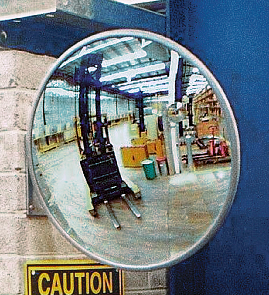 Průmyslové zrcadlo G600, z akrylového skla, černo-žlutý rámeček, kulaté, Ø 600 mm - 1