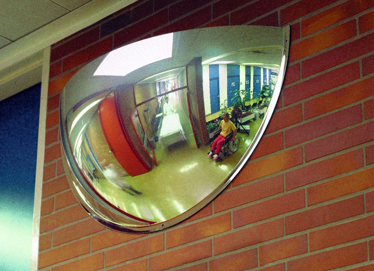 Hemisférické zrcadlo PS 180-6, 180° pozorovací úhel pro kontrolu 3 směrů, k montáži na stěnu - 1