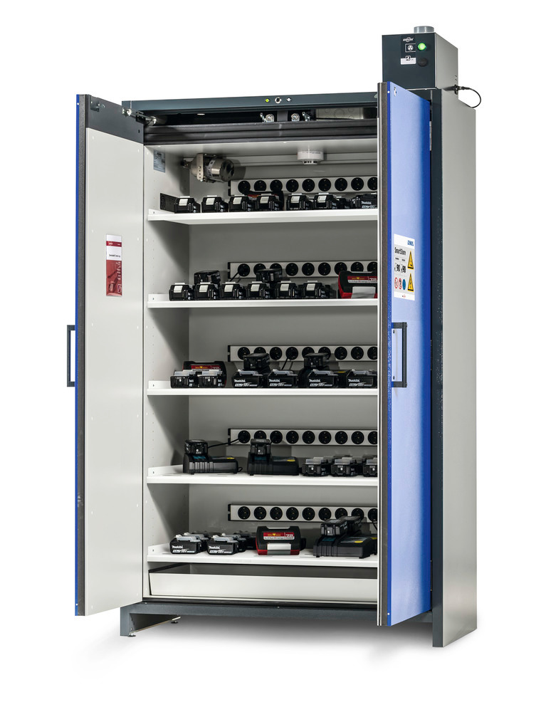 asecos lítium-ion akkumulátor töltő szekrény, SmartStore 2.0, 5 polclap, sz: 1200 mm - 11