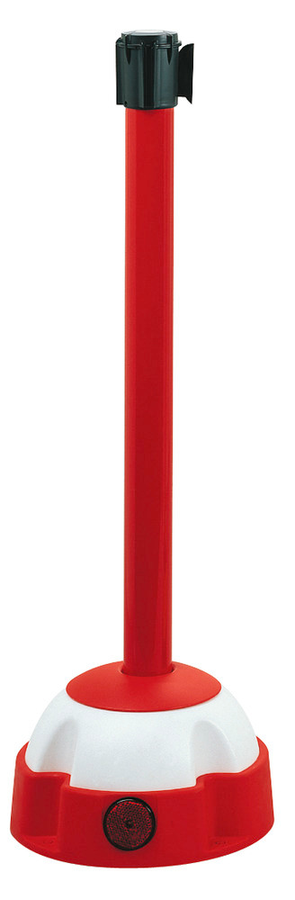 Avspärrningsstolpe K400 med röd-vitt spännband, av aluminium, för inom- och utomhusbruk - 1
