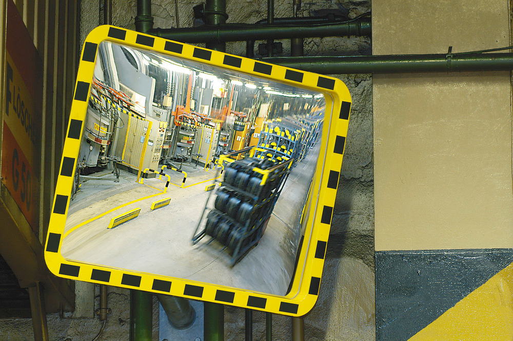 Ipari tükör G 1, ütésálló akrilüvegből, fekete-sárga kerettel, 400 x 600 mm - 1