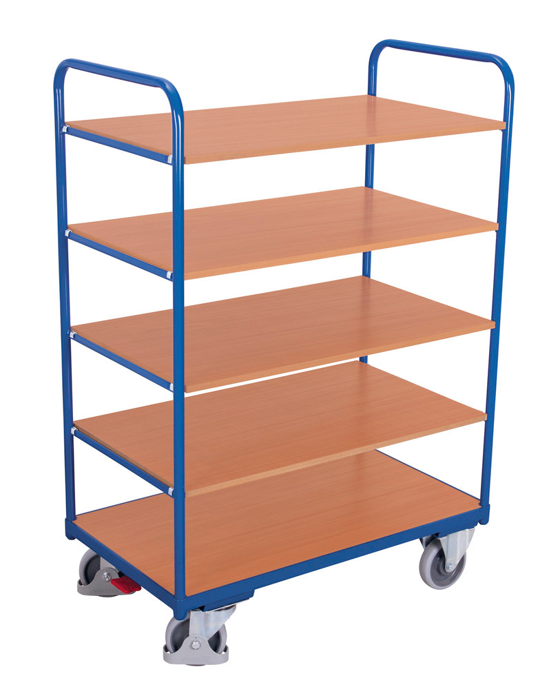 Steel tiered trolley, 5 shelves, powder coated, TPE castors, EasySTOP, 1000 x 700 mm - 1
