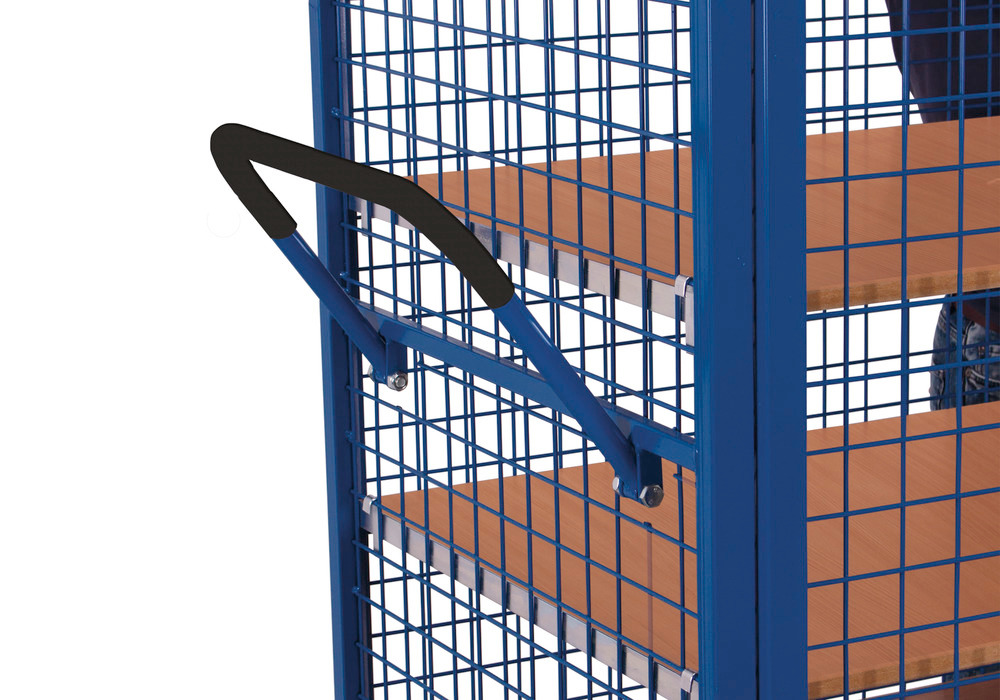 Mesh trolley with 2-wing door and espagnolette lock, 3 shelves, EasySTOP, 1245 x 785 mm - 4
