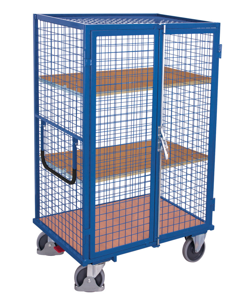 Mesh trolley with 2-wing door and espagnolette lock, 3 shelves, EasySTOP, 1245 x 785 mm - 1