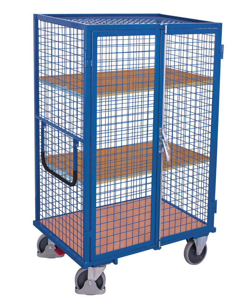 Mesh trolley with 2-wing door and espagnolette lock, 3 shelves, EasySTOP, 1045 x 685 mm - 1