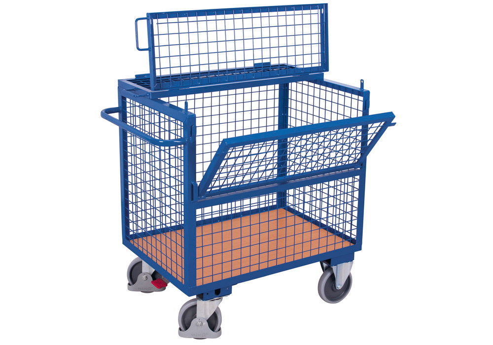 Steel wire box trolley, with lid, EasySTOP, 1175 x 780 mm - 1