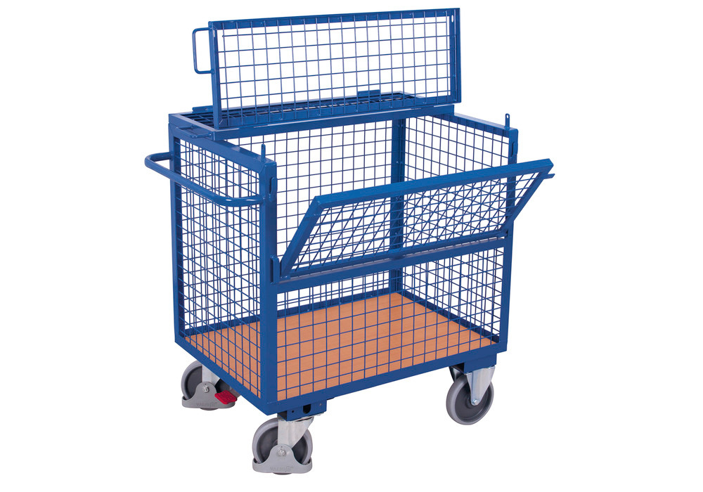 Steel wire box trolley, with lid, EasySTOP, 975 x 680 mm - 1